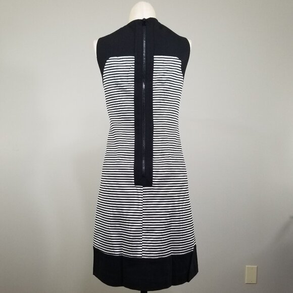 Pink Tartan Sleeveless A-Line Shift Dress 2 Black White Striped Retro 60s Mod - Picture 3 of 7